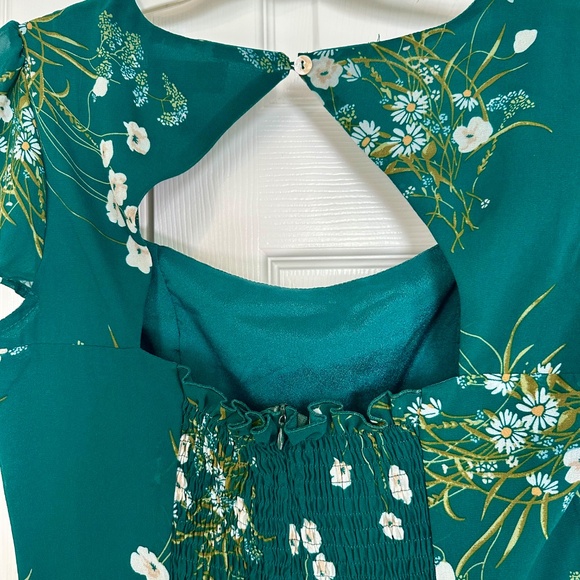 Rihoas Green Floral Dress Women's Medium Open Back Square Neck - Picture 6 of 11